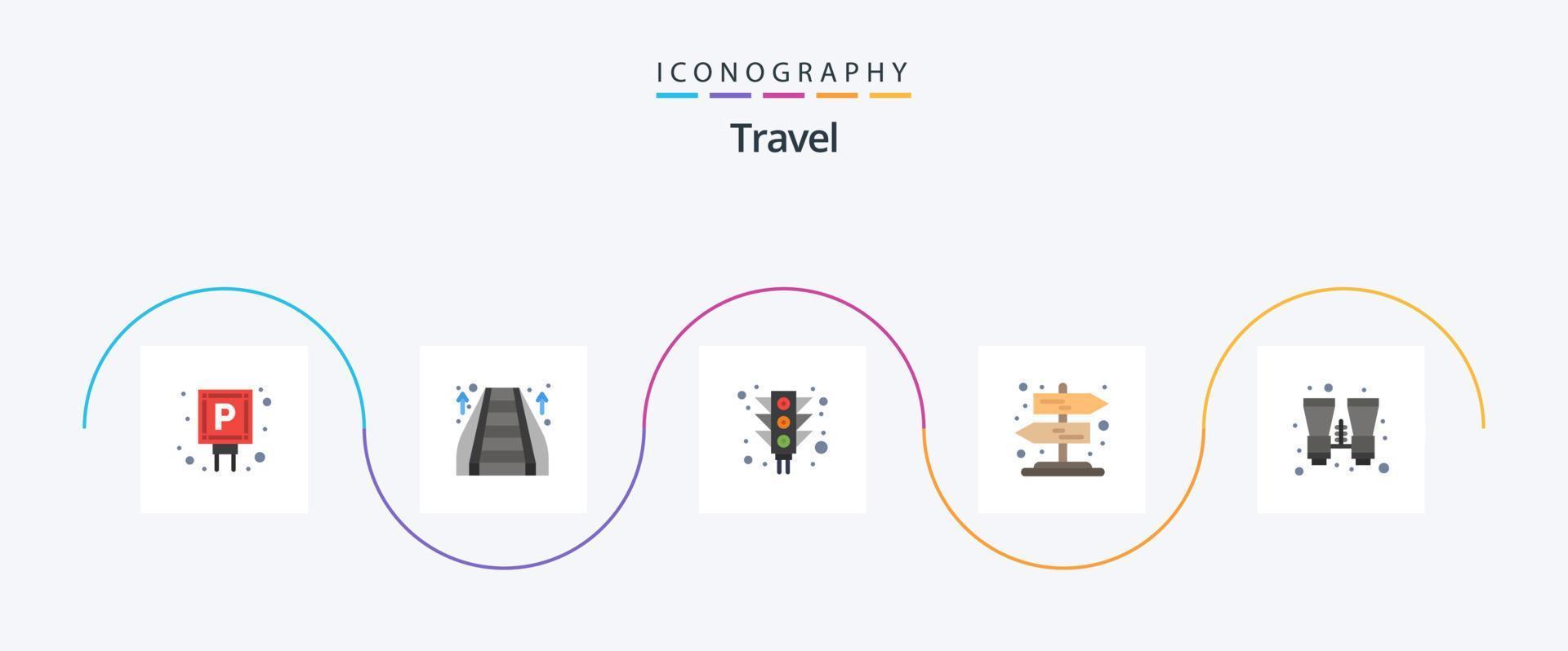 reizen vlak 5 icoon pak inclusief zoeken. verrekijker. stad. wegwijzer. weg vector