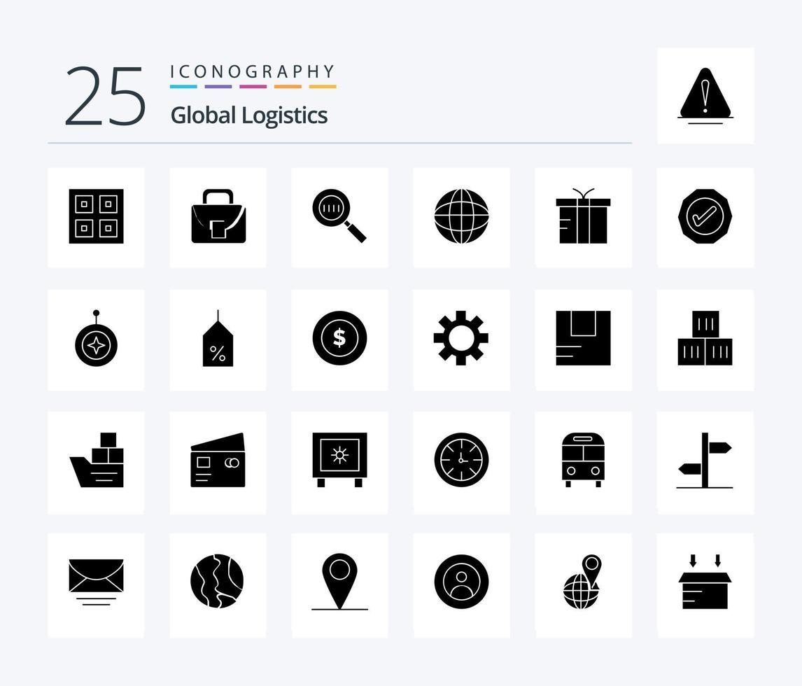 globaal logistiek 25 solide glyph icoon pak inclusief doos. internetten. globaal. plaats. vergroten vector