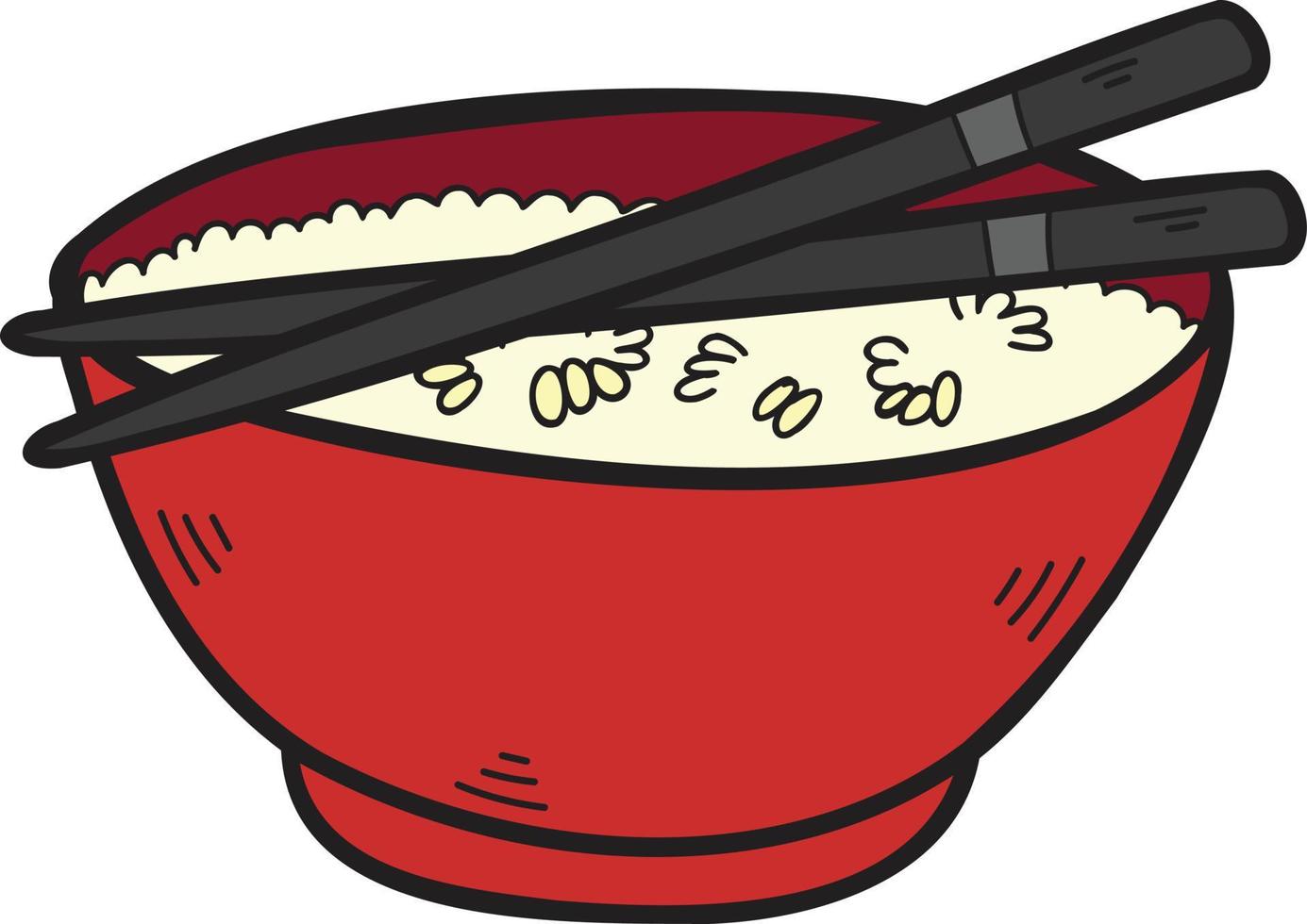 hand- getrokken rijst- kom en eetstokjes Chinese en Japans voedsel illustratie vector