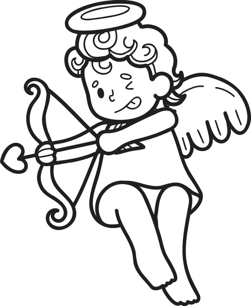 hand- getrokken Cupido is het schieten een pijl illustratie vector