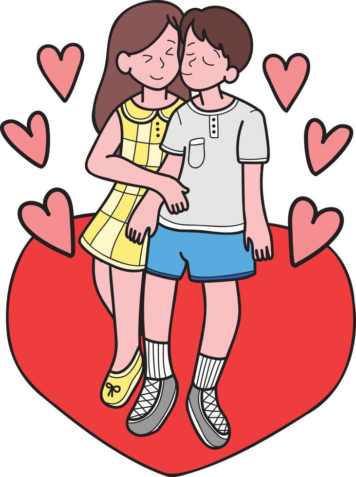 hand- getrokken Mens zoenen vrouw wang illustratie vector