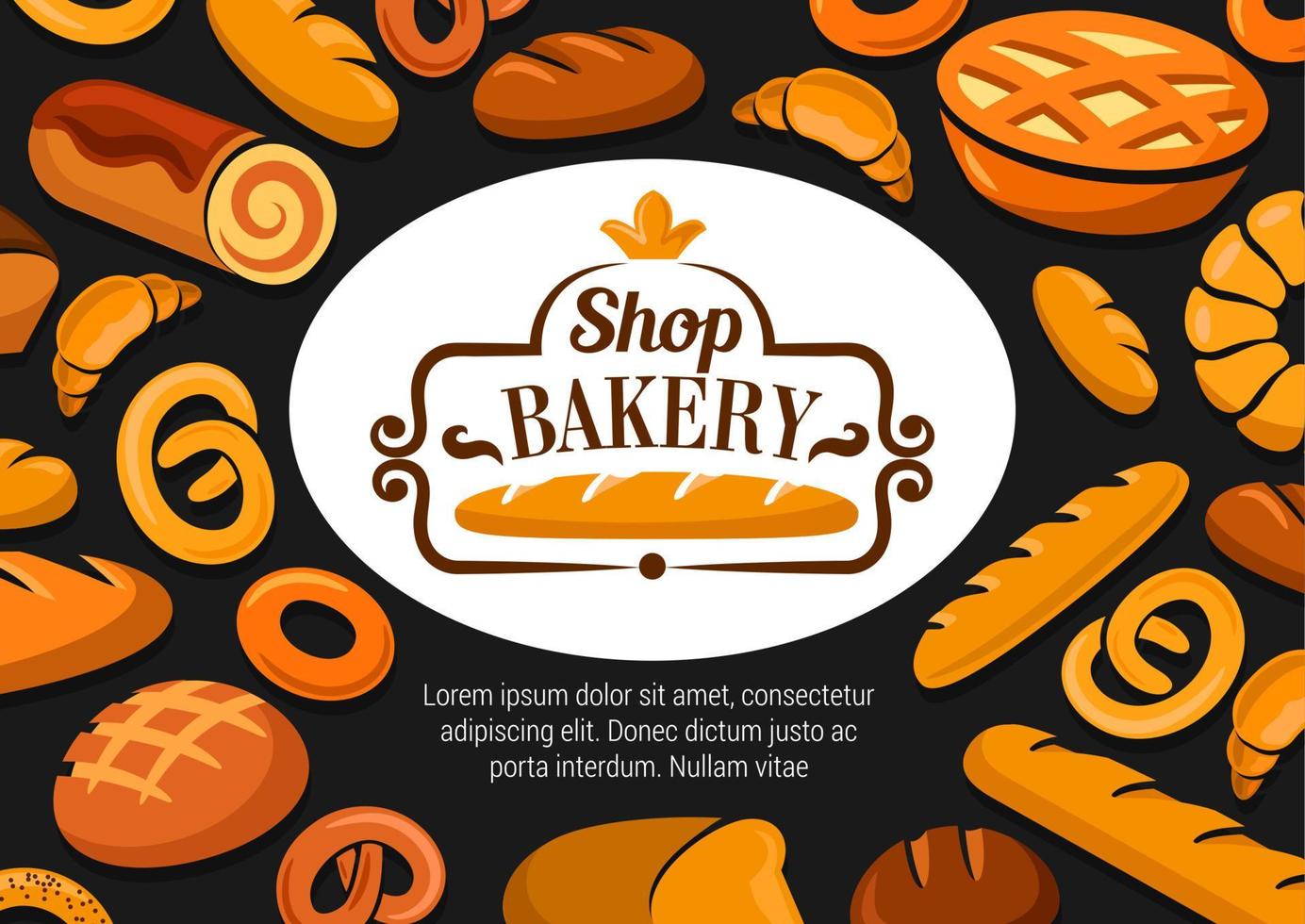 bakkerij winkel, gebakje en brood poster vector