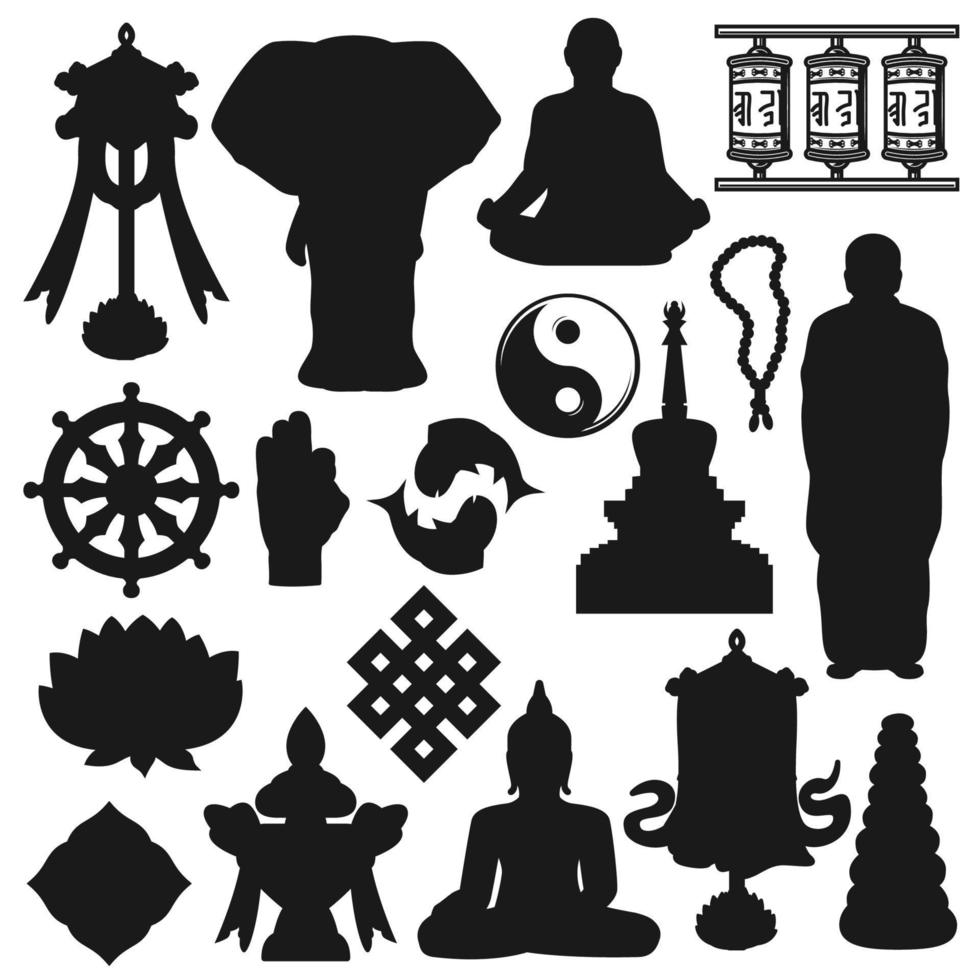Boeddhisme geloof, boeddhistisch meditatie symbolen vector