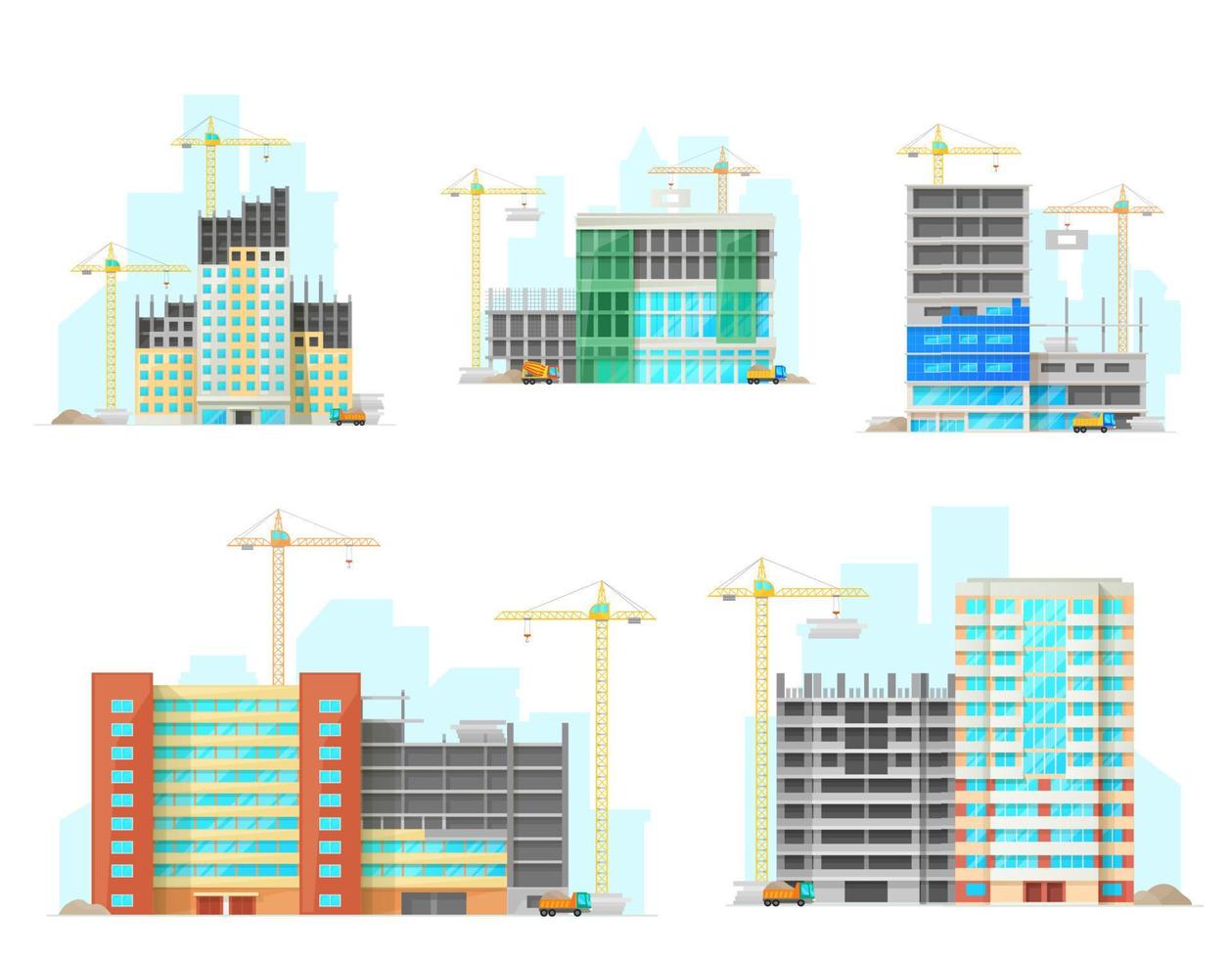gebouwen bouw plaats vlak pictogrammen vector