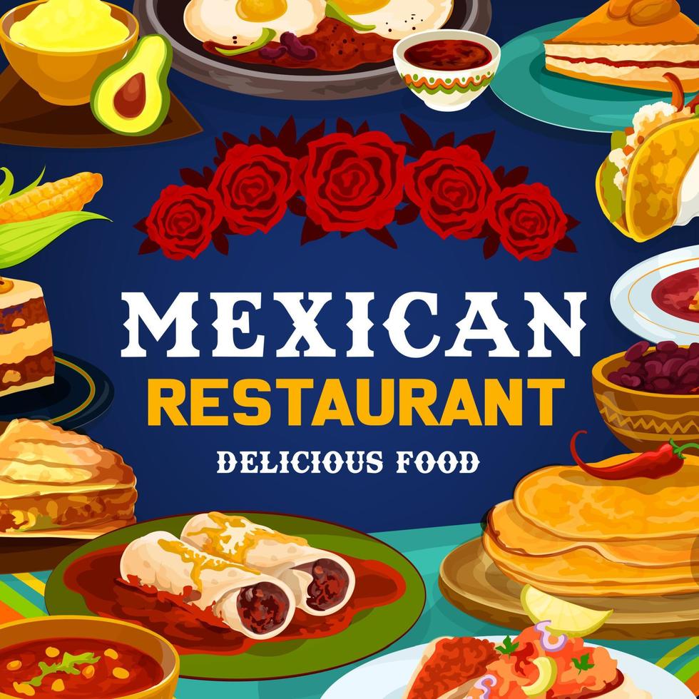 traditioneel Mexicaans restaurant menu, voedsel gerechten vector