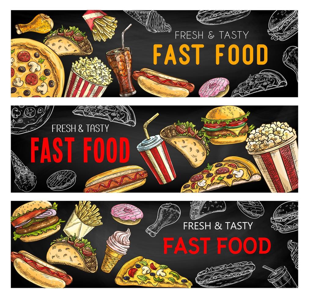 Fast food menu, snel voedsel hamburgers en boterhammen vector