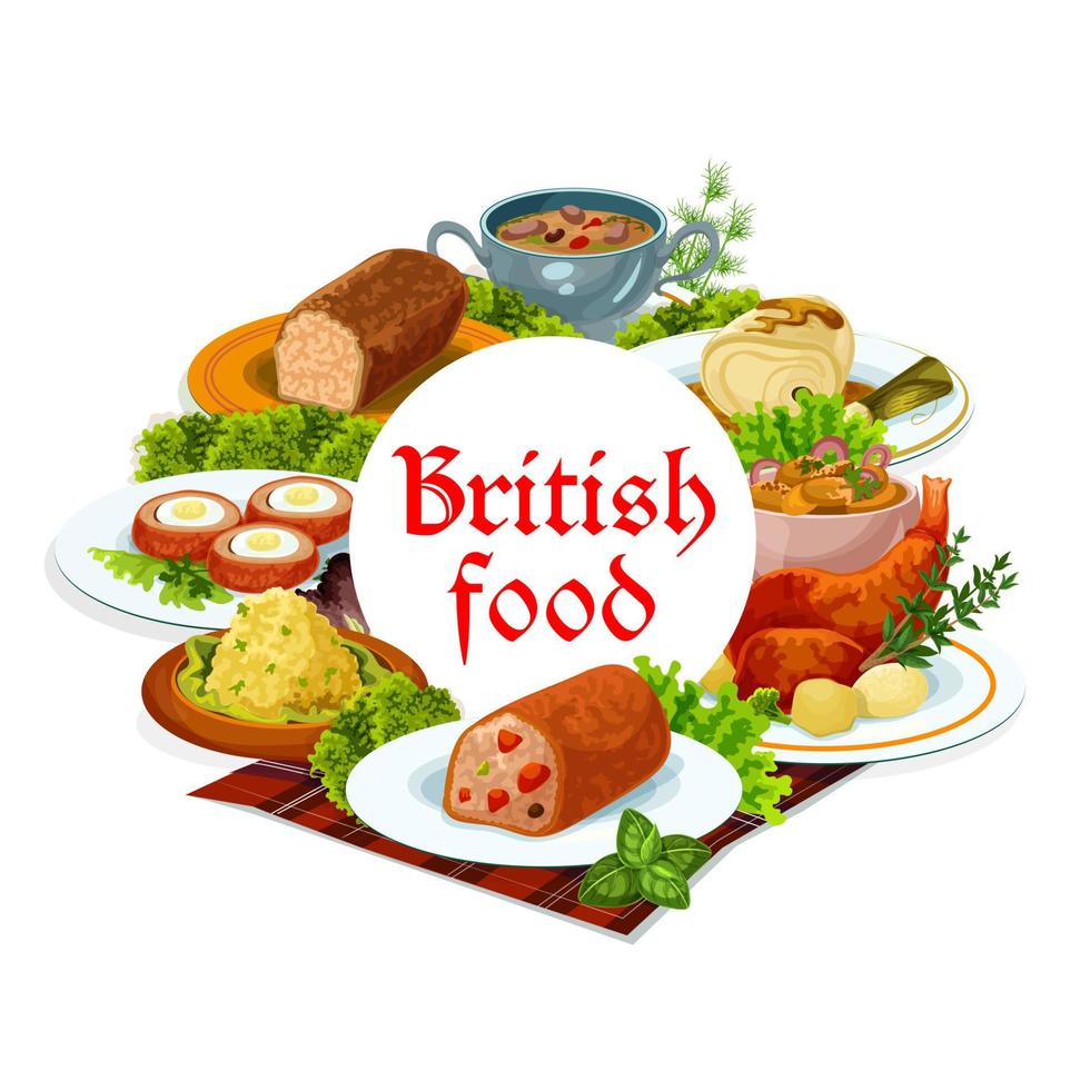 Brittannië keuken vector maaltijden ronde kader, poster