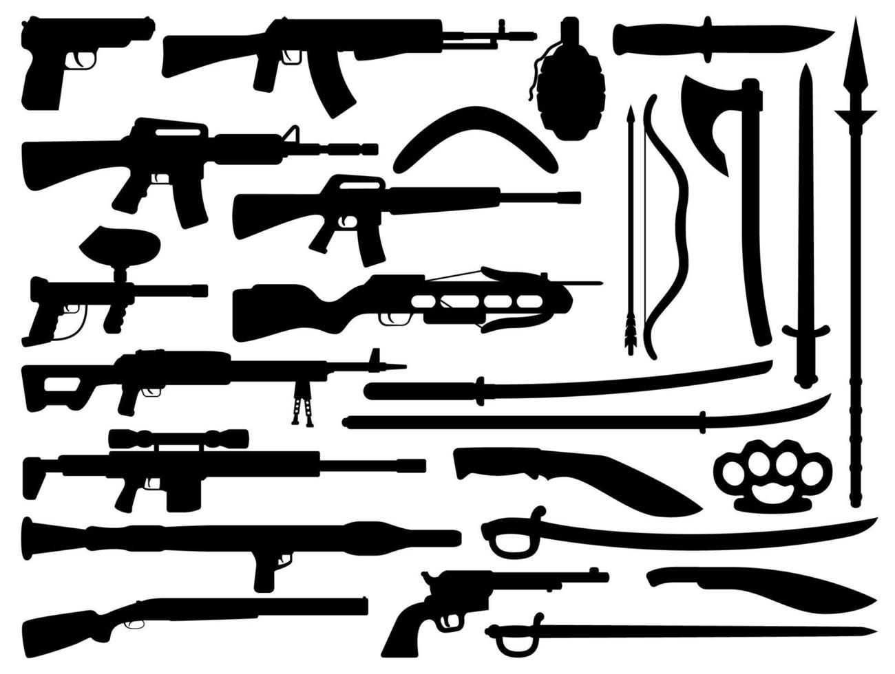 wapen, geweer, mes, geweer- en jachtgeweer silhouetten vector