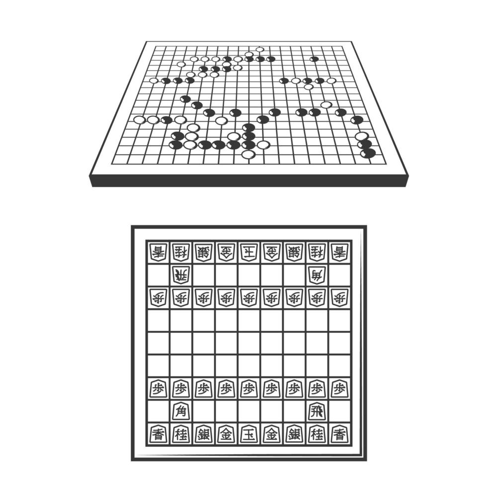Gaan en shogi borden met stukken. Japans spellen vector