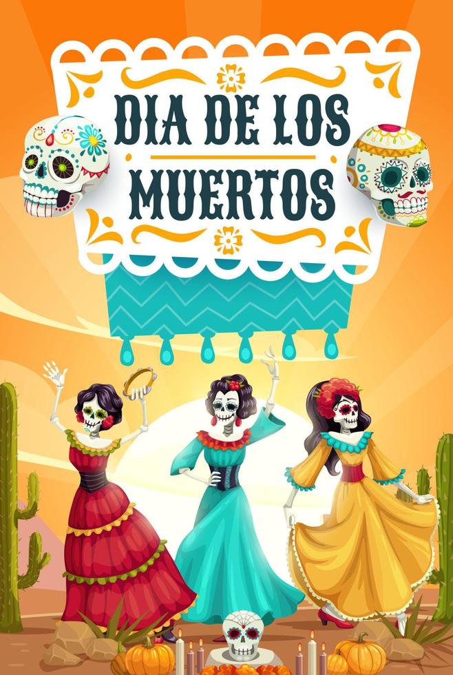 dag van dood skeletten, Mexicaans partij feest dans vector