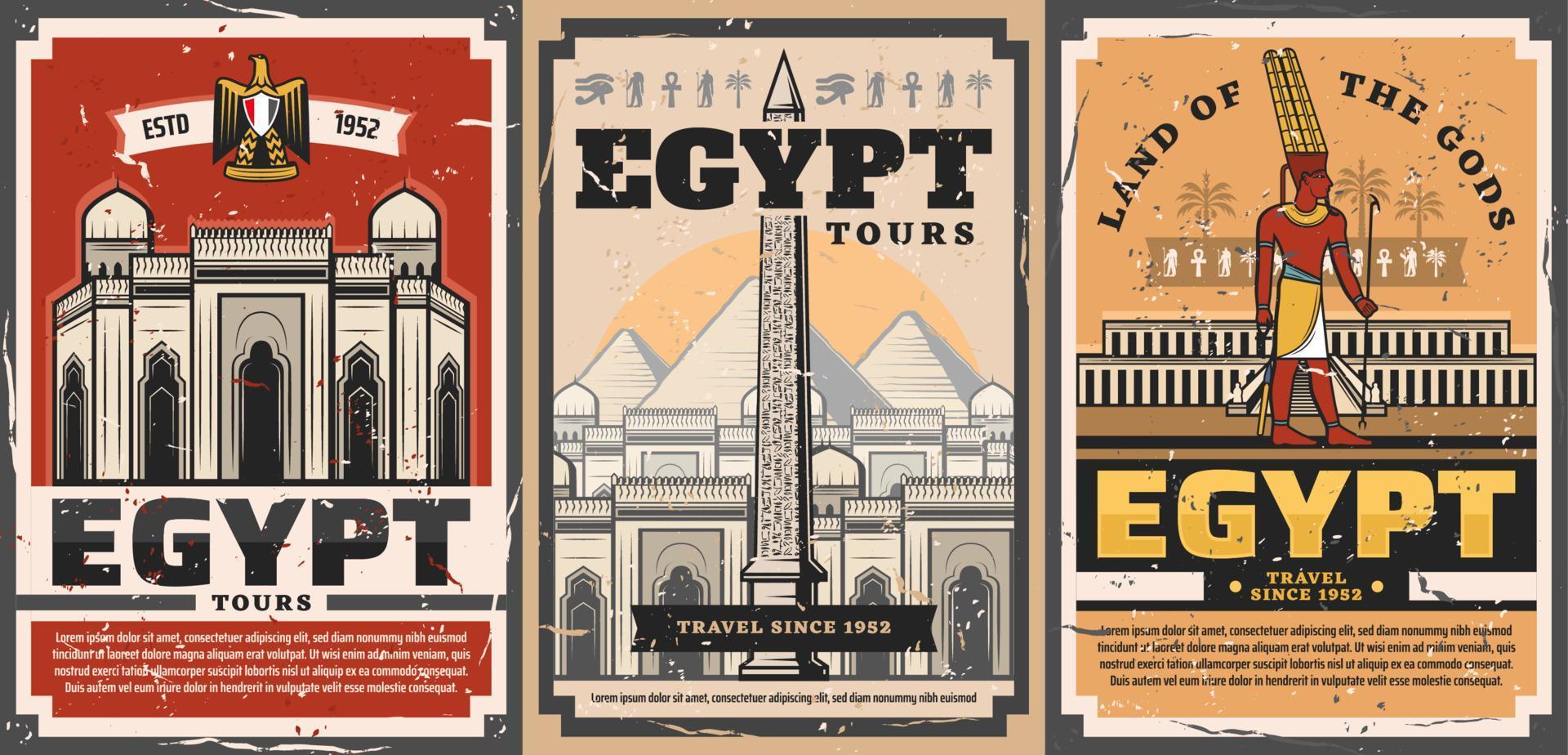 Egypte toerist rondleidingen, oude stad reizen oriëntatiepunten vector