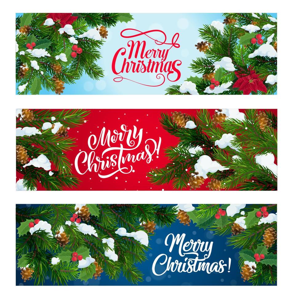 Kerstmis boom en hulst met sneeuw. Kerstmis banners vector