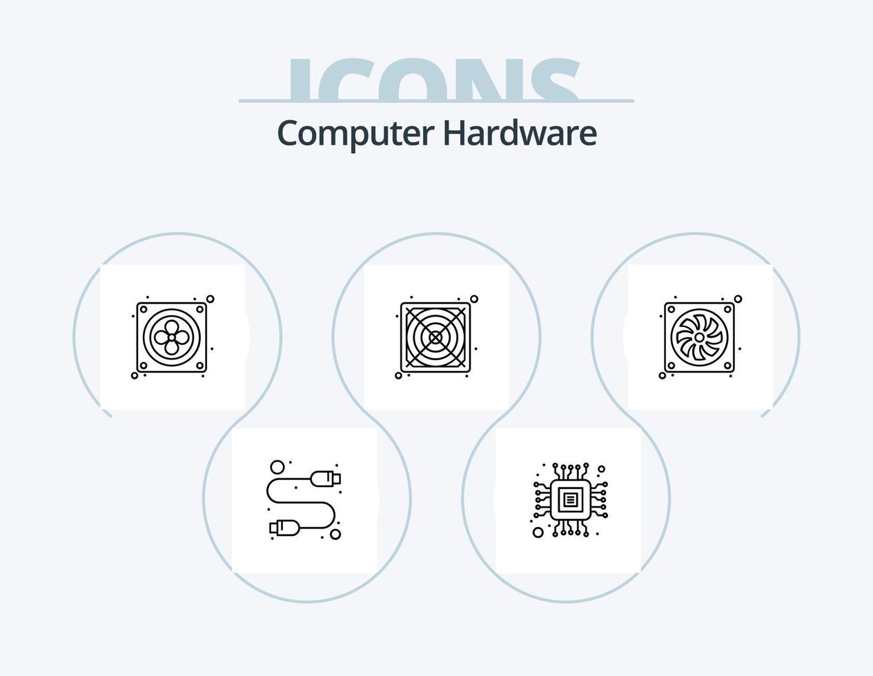 computer hardware lijn icoon pak 5 icoon ontwerp. projector. beamer. computer. spreker. hardware vector