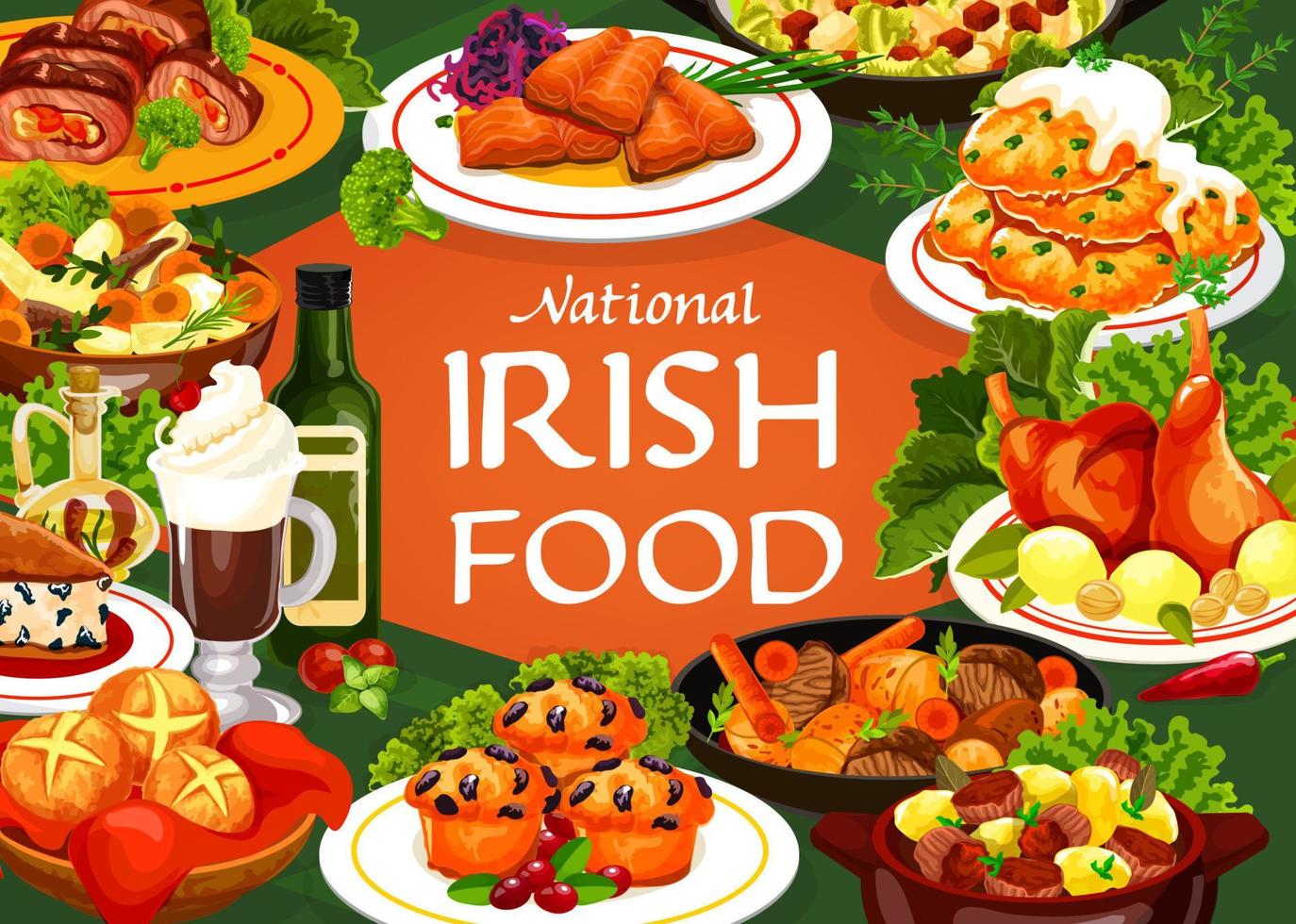 Iers keuken vlees, groente en vis maaltijd vector