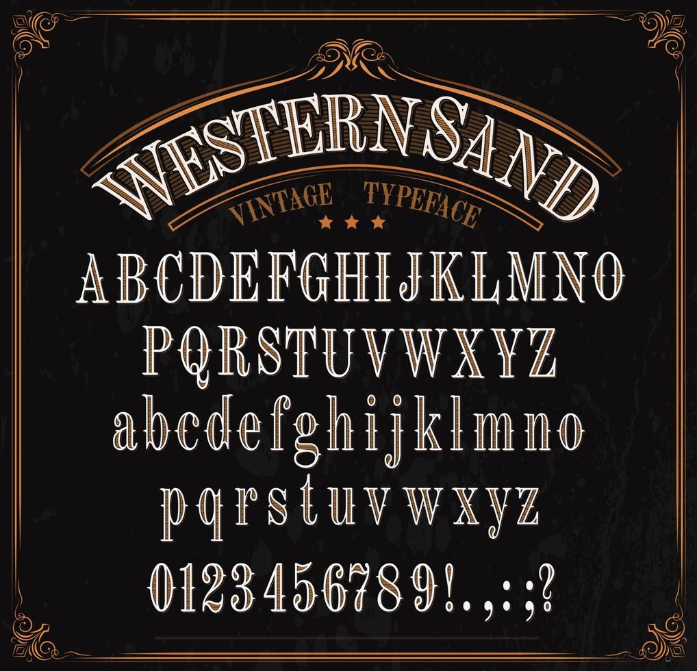 lettertype, western doopvont alfabet, getallen en tekens vector