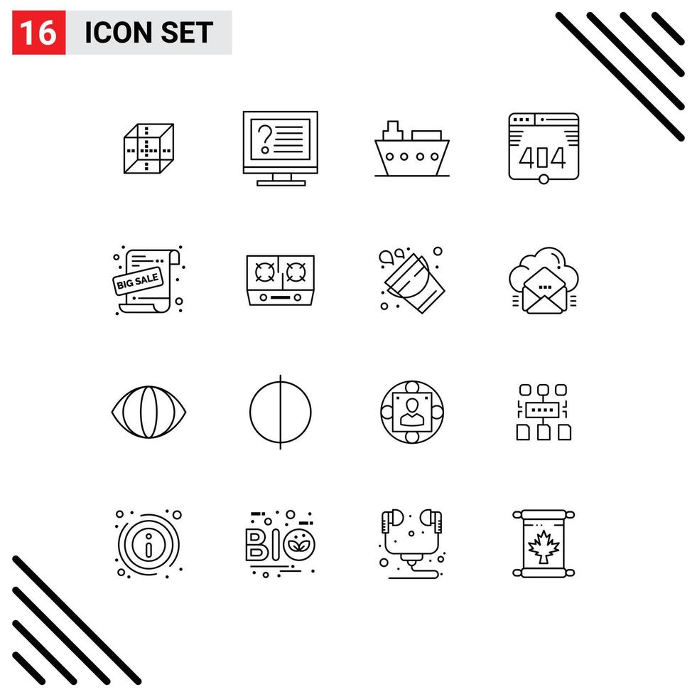 pictogram reeks van 16 gemakkelijk contouren van promotionele aanbod web online fout voertuigen bewerkbare vector ontwerp elementen