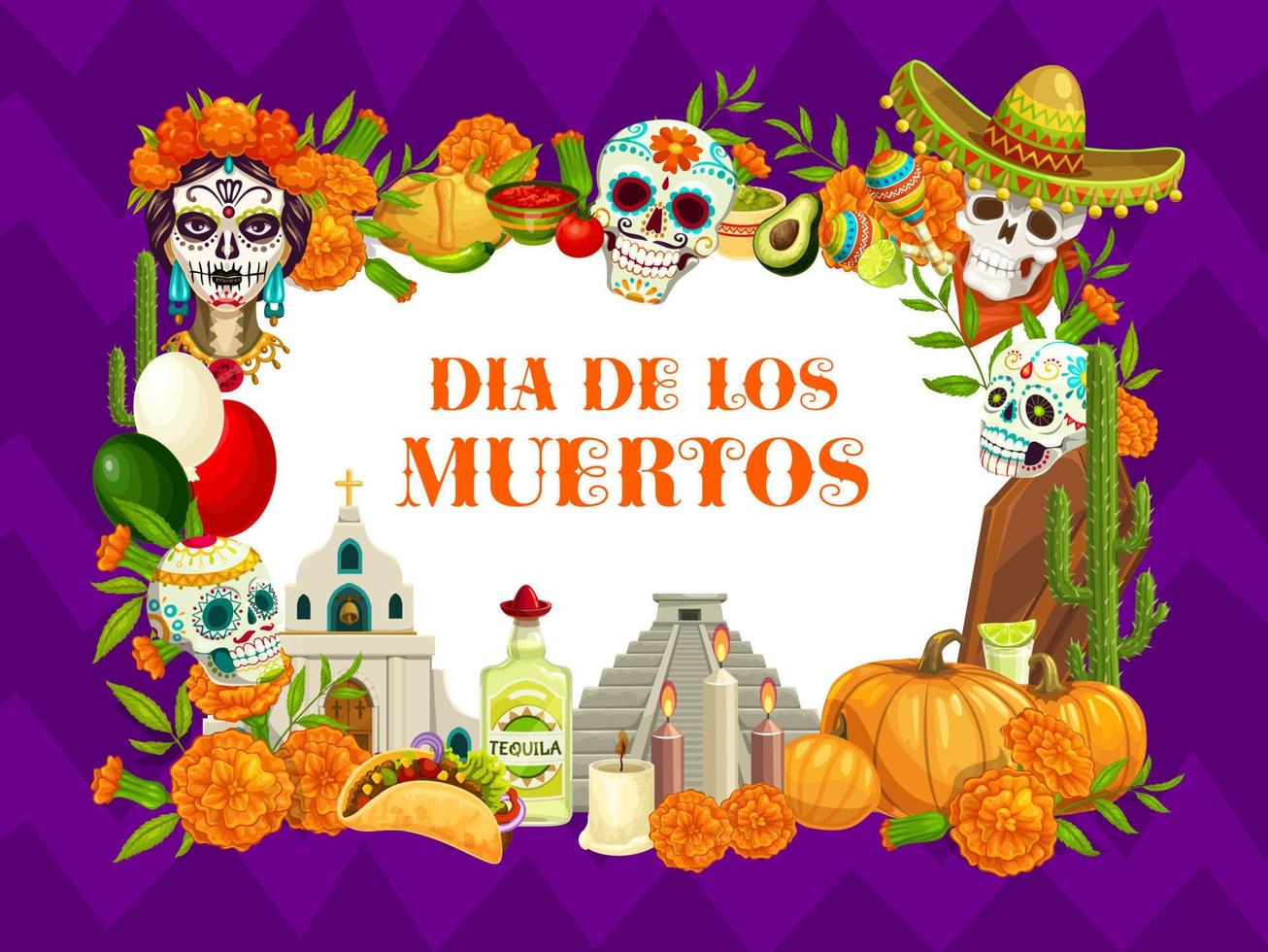 dia de los Muertos Mexicaans dag van dood symbolen vector
