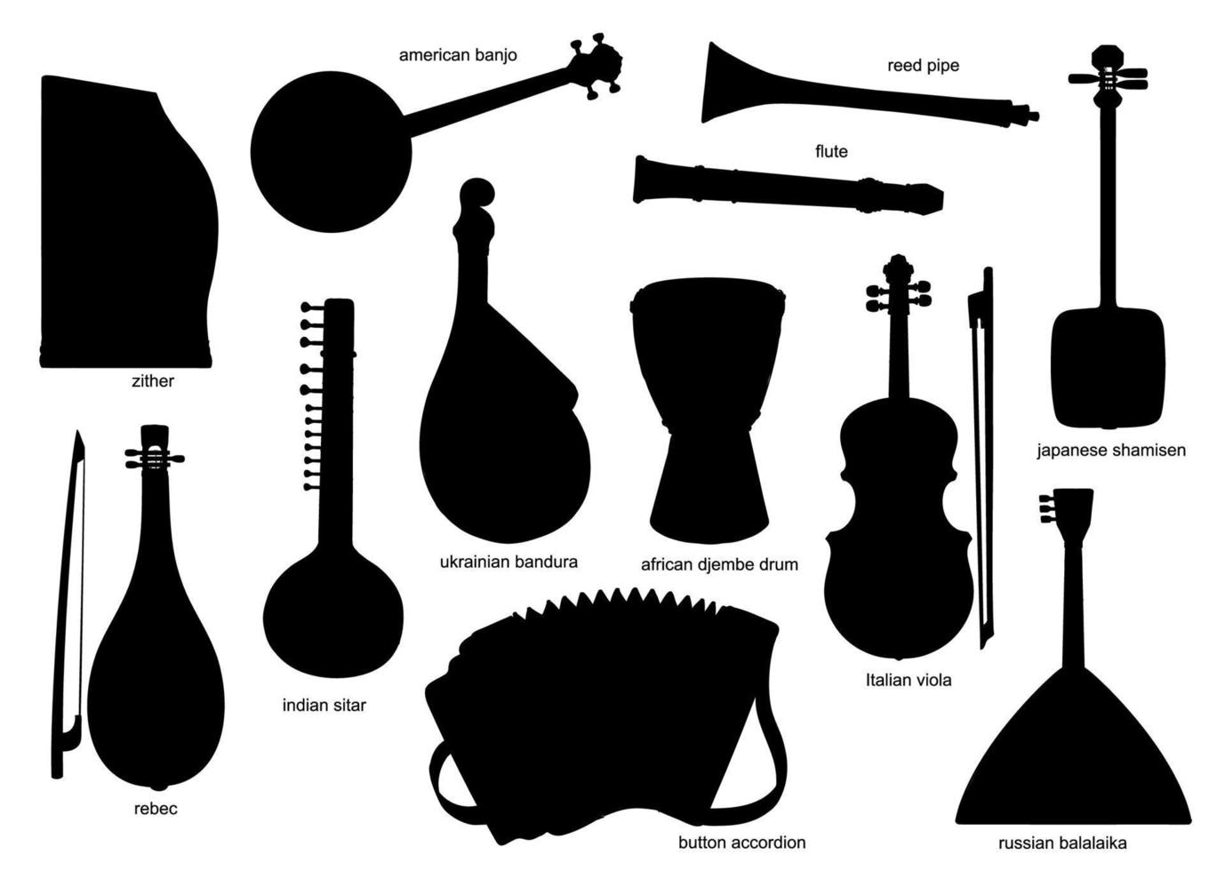 musical instrumenten vector zwart silhouetten