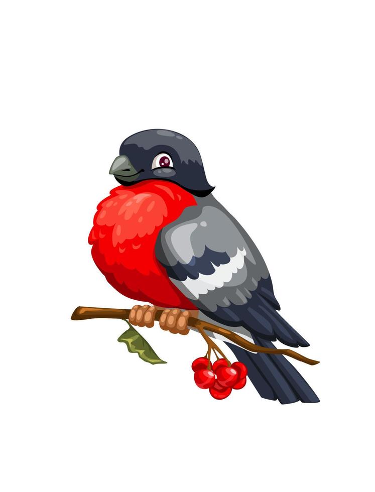 goudvink vogel Aan viburnum Afdeling met rood bessen vector