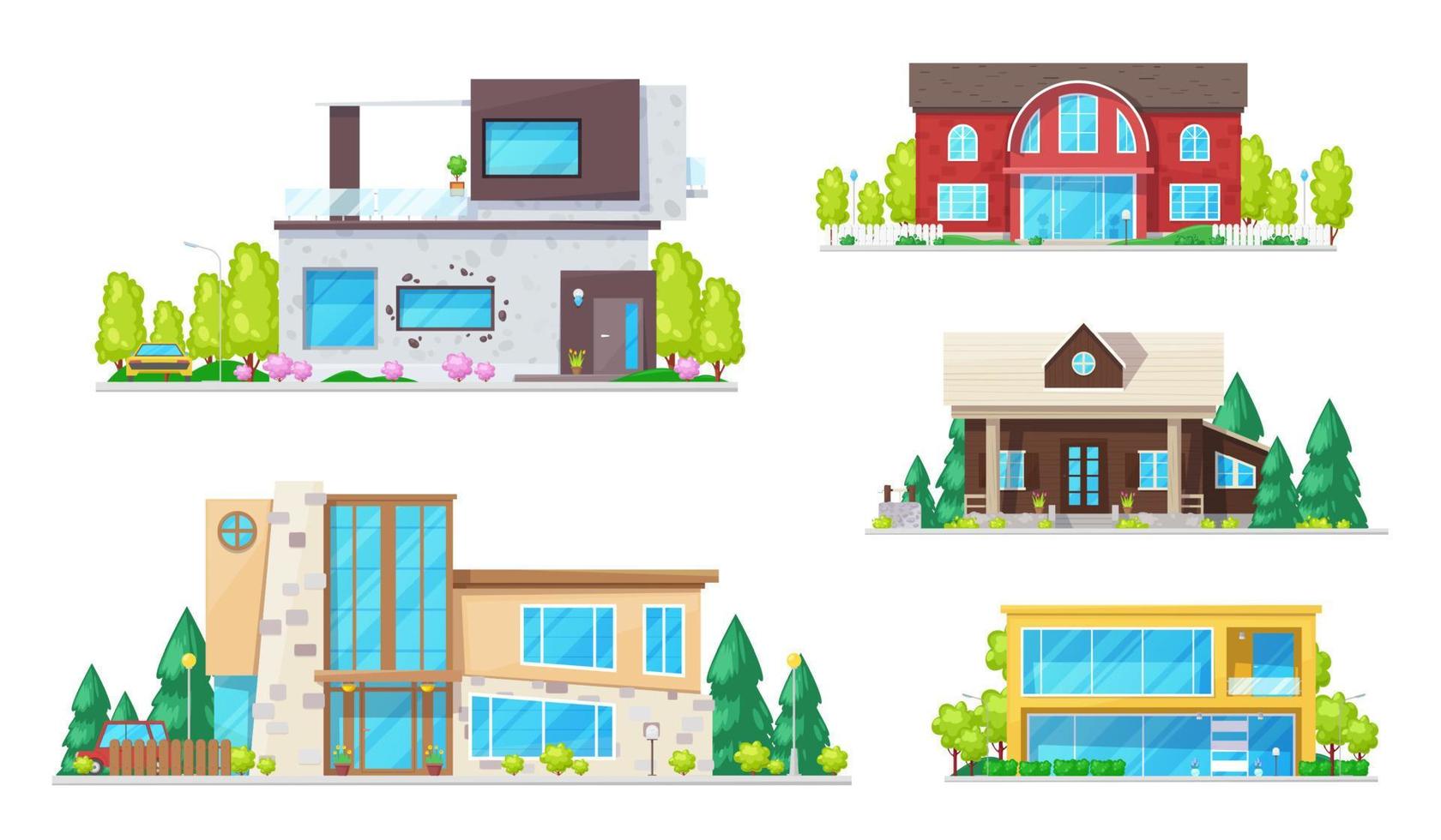 echt landgoed huizen, villa's en bungalow gebouwen vector