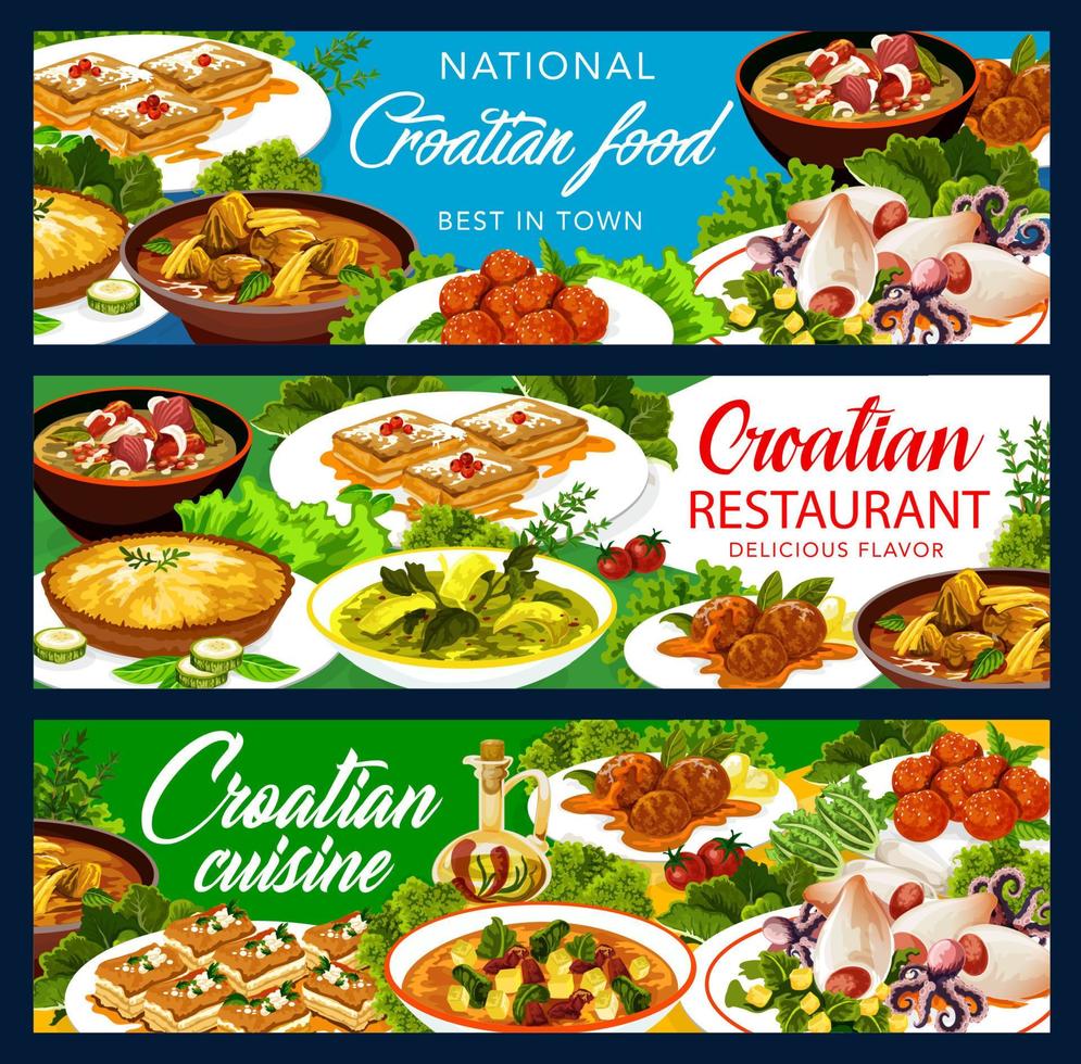 Kroatisch restaurant authentiek keuken voedsel banners vector