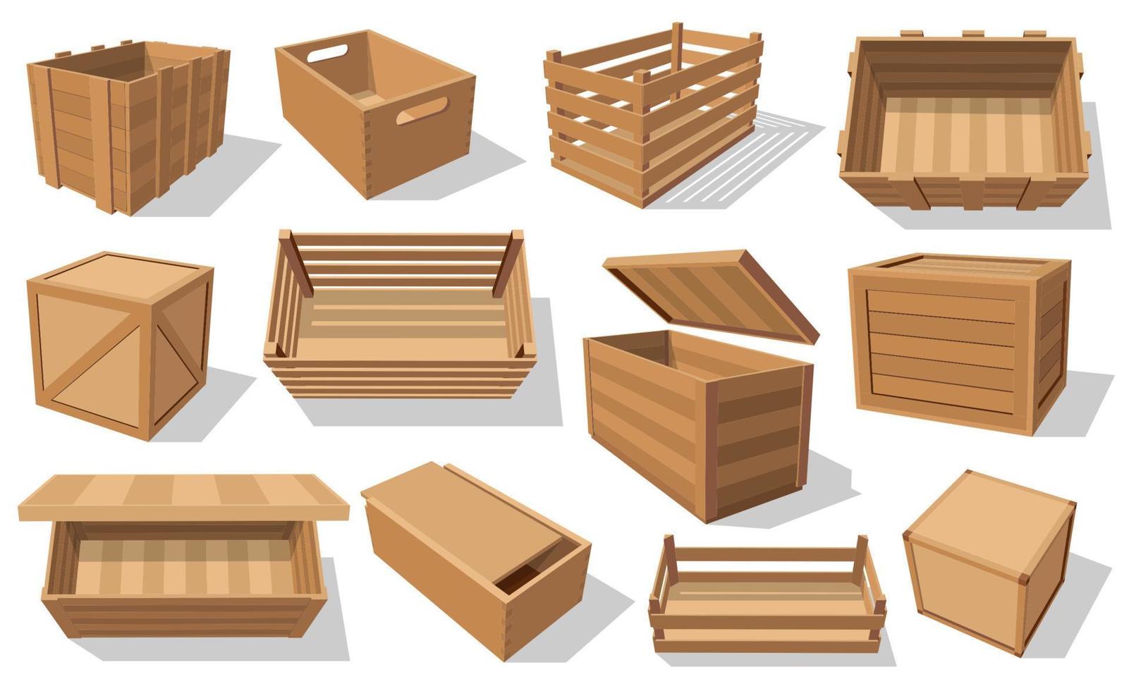 pakjes, pallets en hout kratten, houten dozen vector
