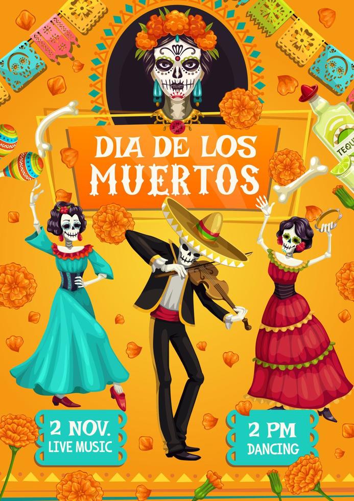 dia de los Muertos Spaans dag van dood partij dans vector