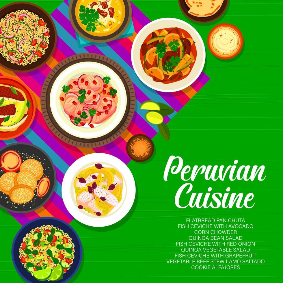 Peruaanse keuken menu Hoes met traditioneel voedsel vector