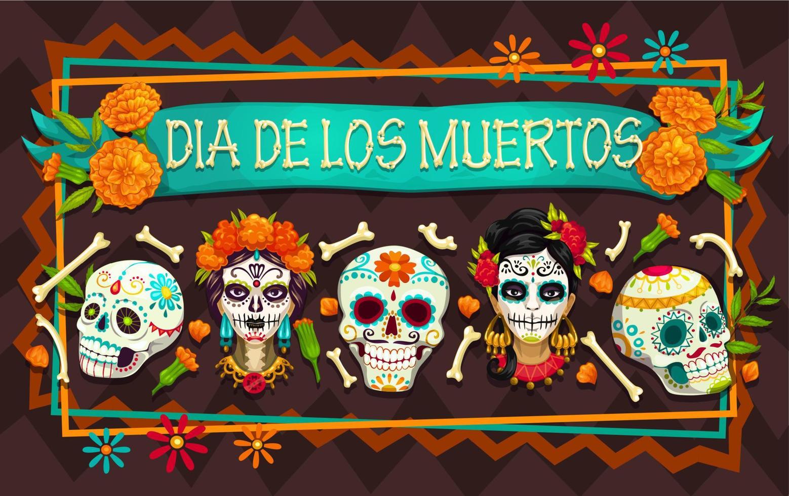 dag van de dood Mexicaans vakantie schedels, skeletten vector