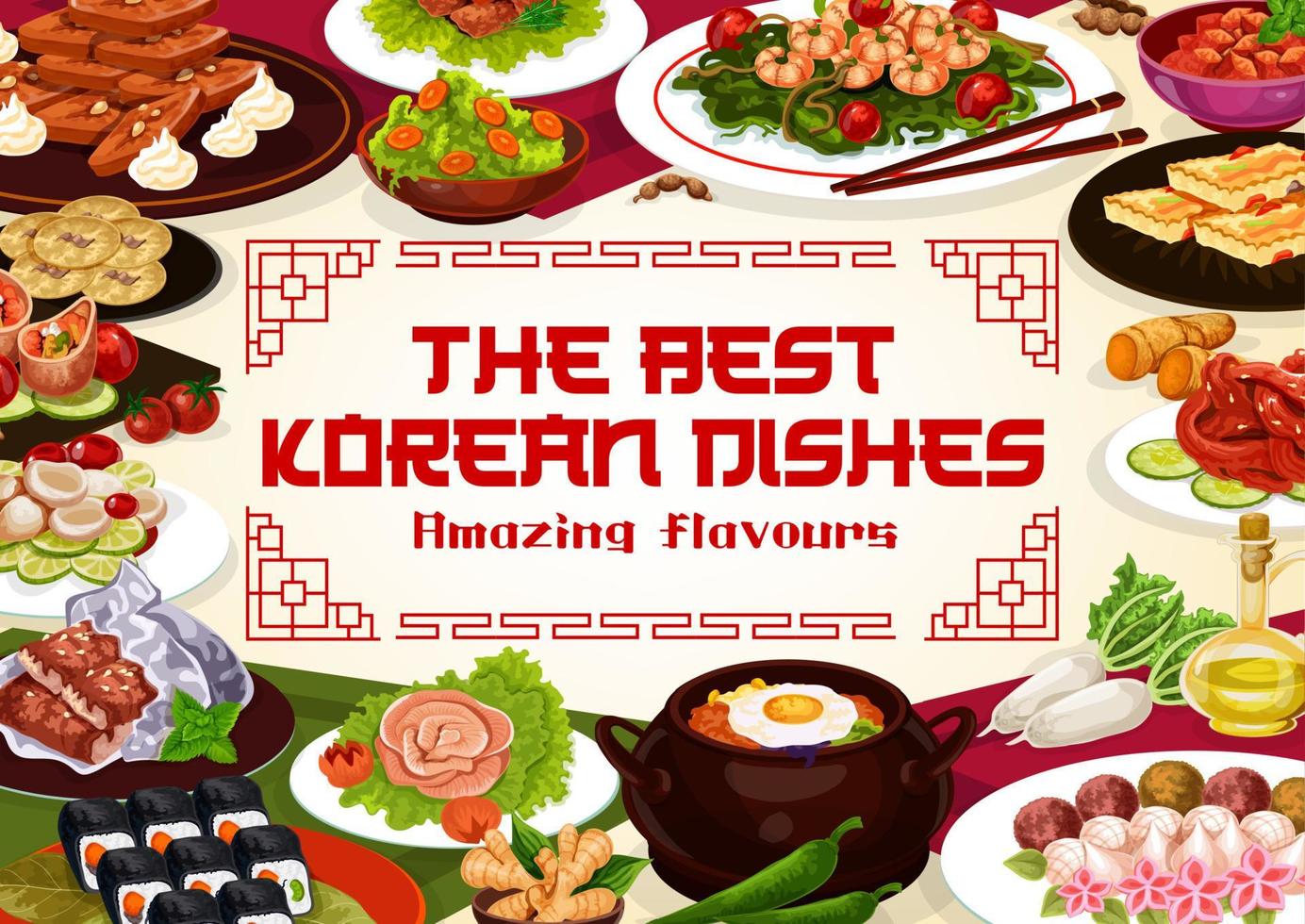 Koreaans restaurant menu, Aziatisch keukens gerechten vector