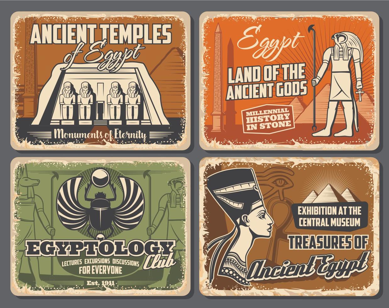 Egypte musea, religieus standbeelden, tempels en goden vector