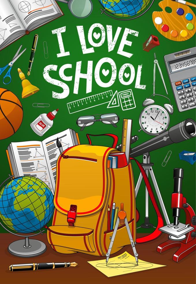 terug naar school, leerling zak en groen schoolbord vector