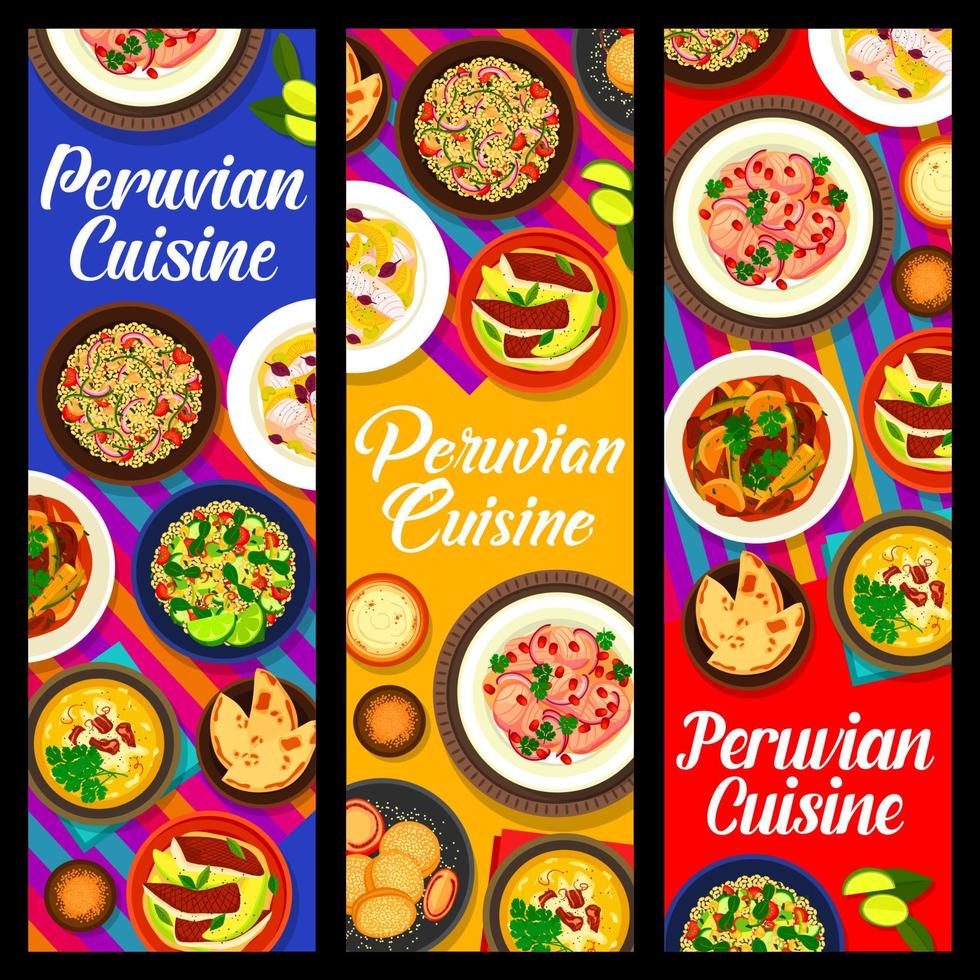 Peruaanse keuken voedsel spandoeken, traditioneel gerechten vector