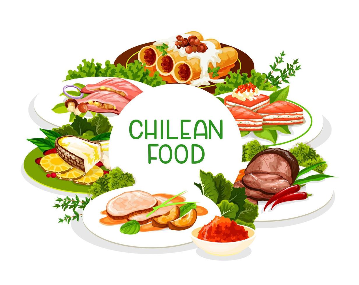 chileens voedsel, restaurant en bar menu gerechten vector