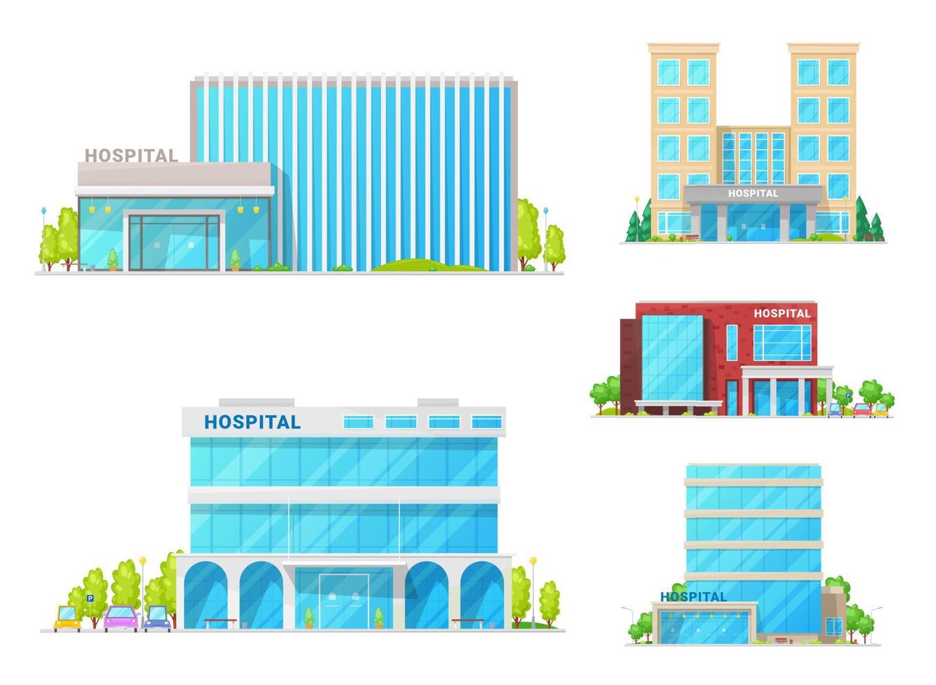 ziekenhuizen, medisch kliniek en ambulance gebouwen vector