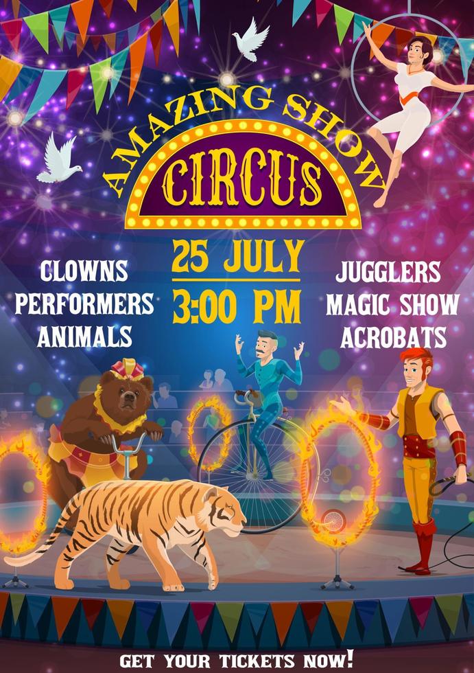 groot top circus, eerlijk carnaval dieren, magie tonen vector