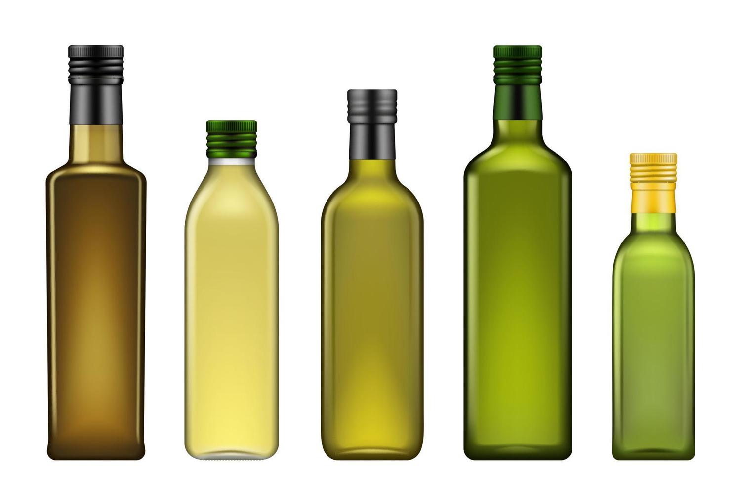 extra maagd olijf- olie groen flessen mockups vector