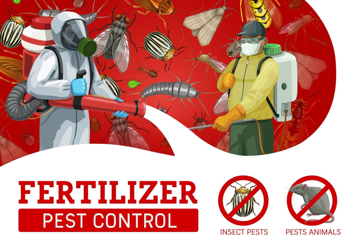 plaag controle onderhoud, arbeiders sproeien insecticide vector