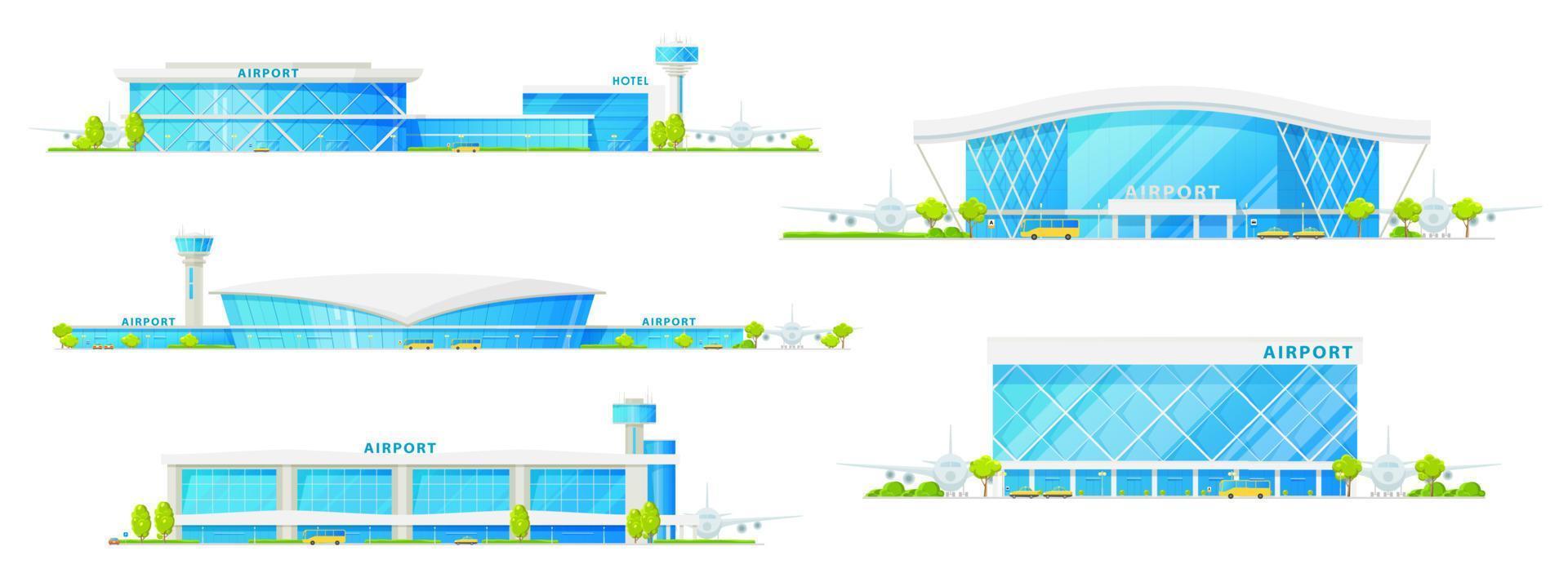 luchthaven passagier terminal gebouw pictogrammen vector