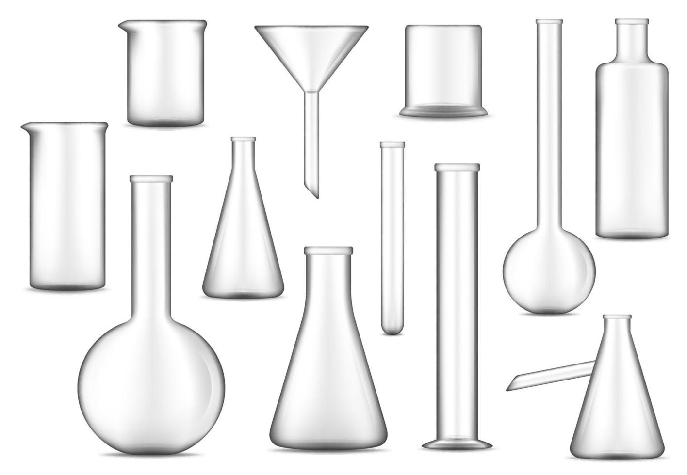test buizen, kolven en bekers. chemisch laboratorium glas vector