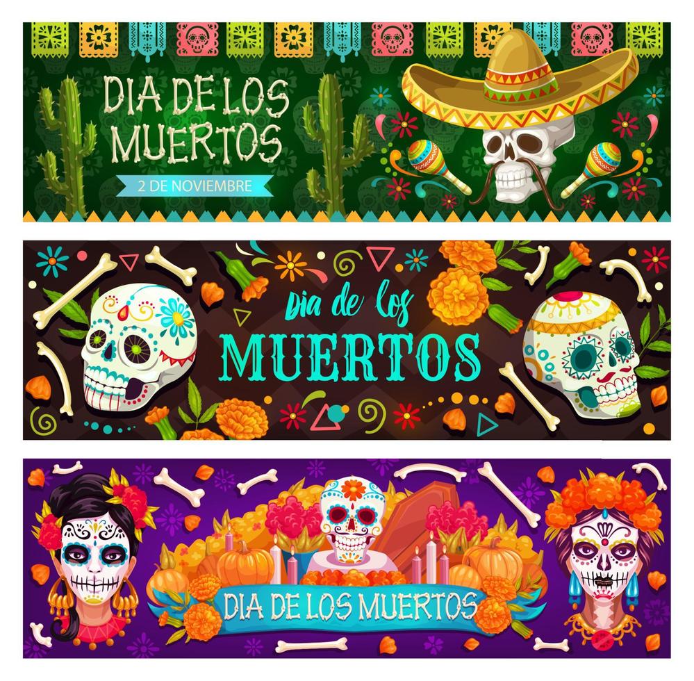 dia de los Muertos Mexicaans vakantie schedel en botten vector