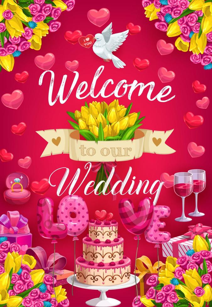 uitnodiging Aan bruiloft ceremonie, Welkom opslaan datum vector