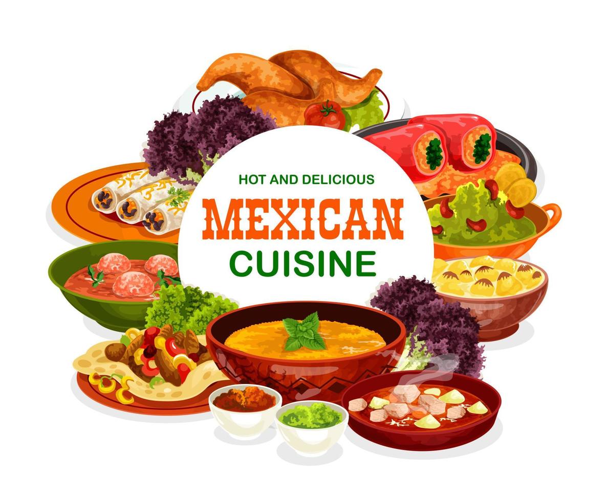 vlees en groente gerechten van Mexicaans keuken vector