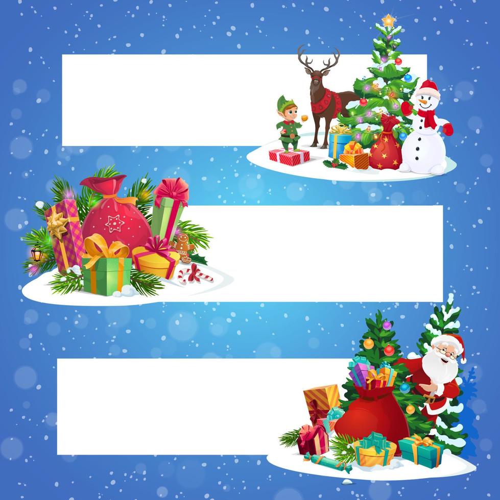 de kerstman en sneeuwman met geschenken. Kerstmis banners vector