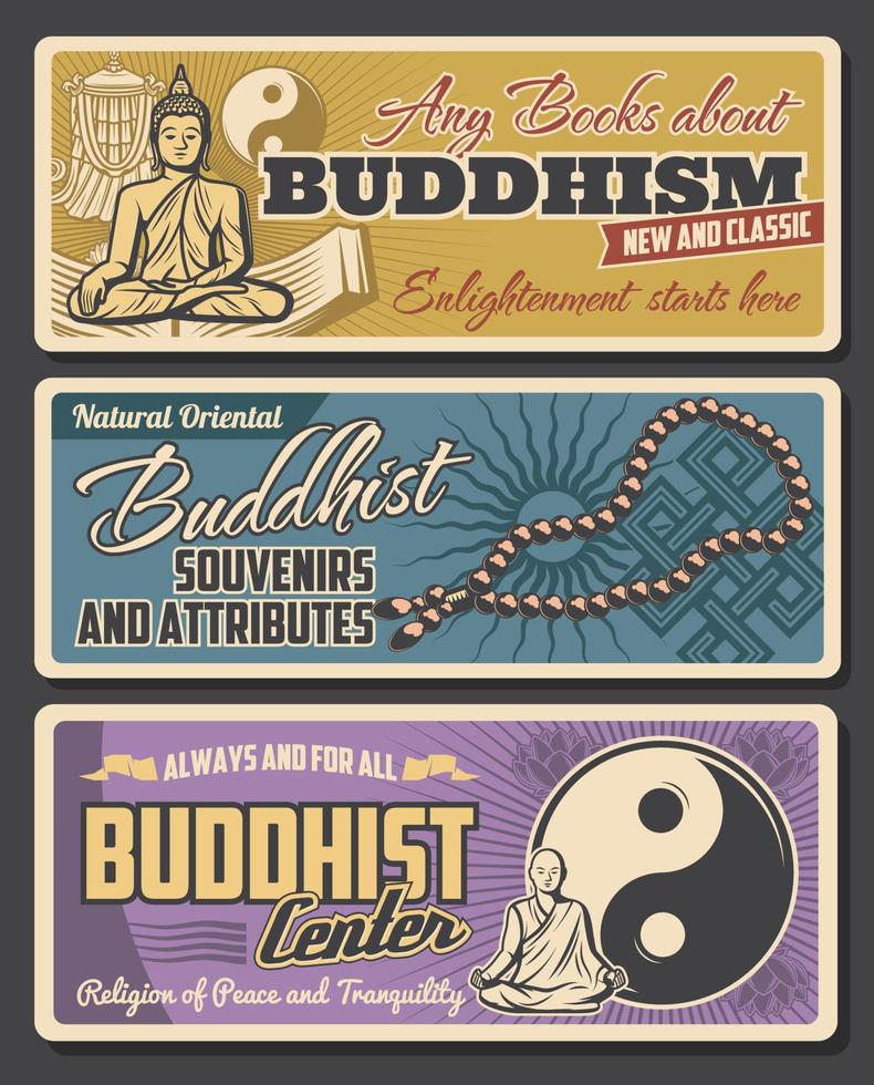 Boeddhisme religie wijnoogst vector banners