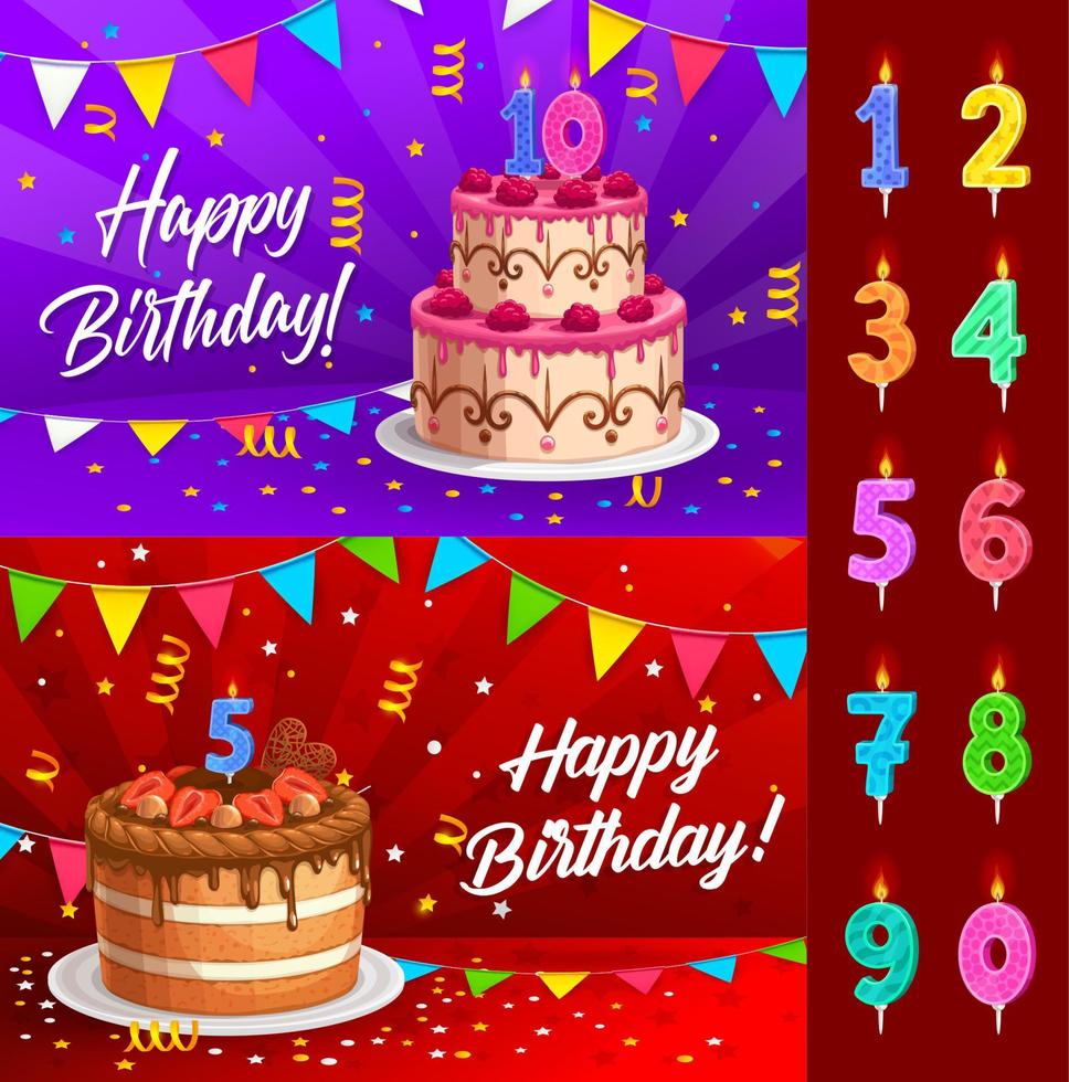 verjaardag taart met genummerd kaarsen groet kaart vector