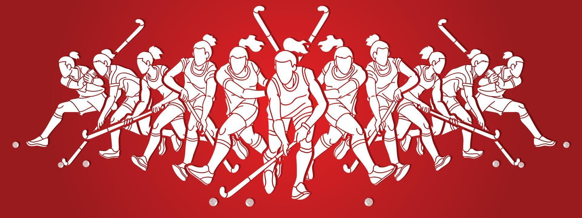 team veld- hockey sport vrouw spelers actie vector