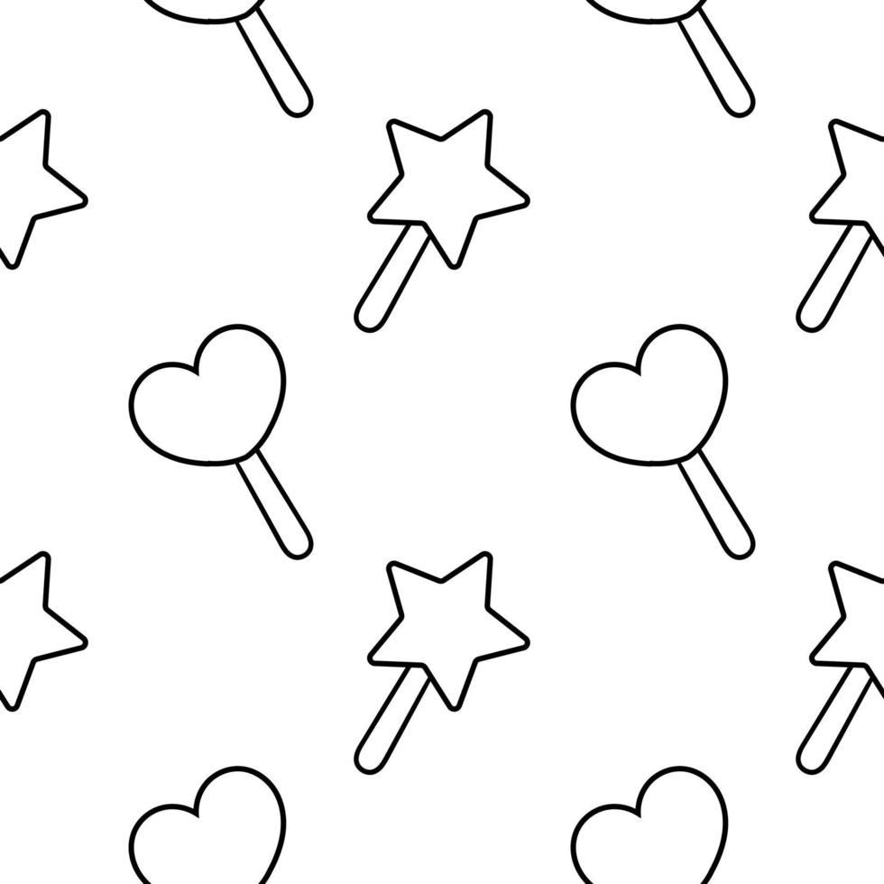 hand- getrokken naadloos patroon van ster en hart vormig lolly vector