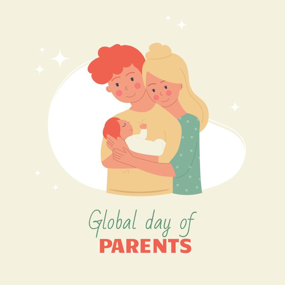 illustratie voor globaal ouders dag. ouders Holding een kind in hun armen vector