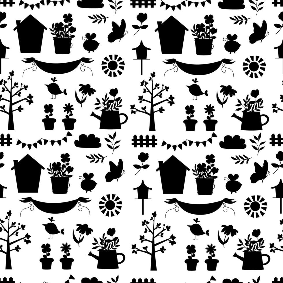 naadloos patroon silhouet lente, bloemen. vector